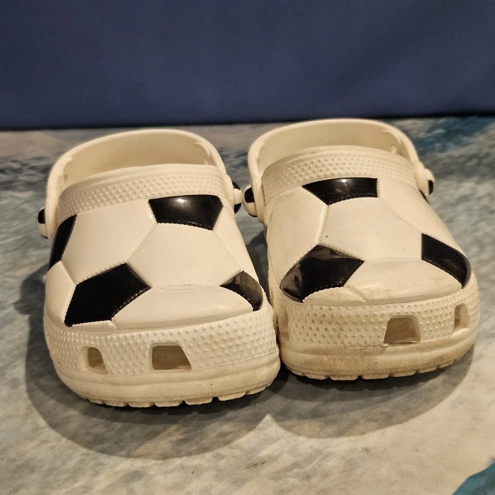 Crocs Kids C13 Soccer‎ Ball Clogs White Black Slip On Shoes Youth C13
